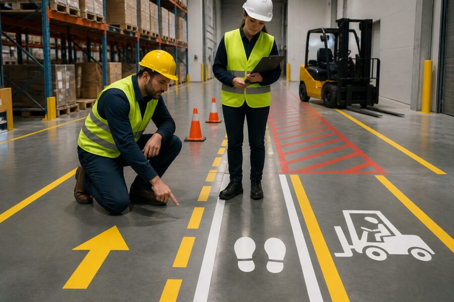 Floor Marking Symbols: Visual Codes for Traffic Flow and Zone Separation