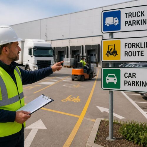 Parking Area Wayfinding in Logistics Facilities: Signs for Trucks, Forklifts, and Cars