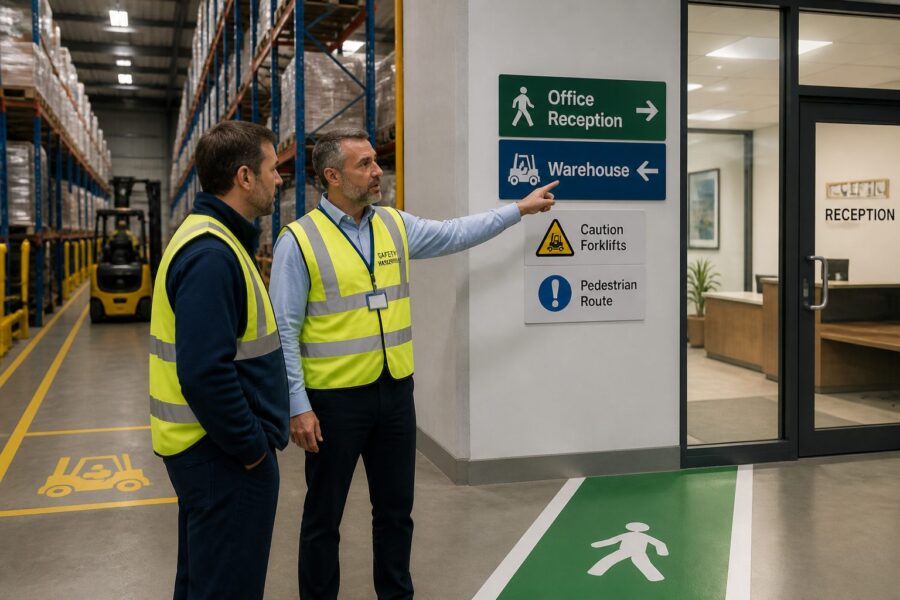 Wayfinding Signage for Office Areas Inside Warehouses: Bridging Two Environments