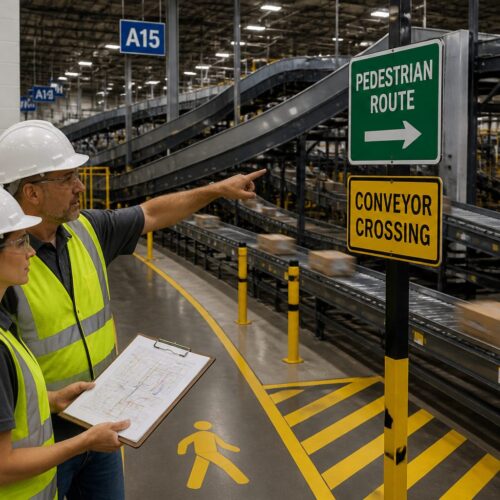 Automated Sortation System Wayfinding: Guiding Personnel Around High-Speed Conveyor Networks