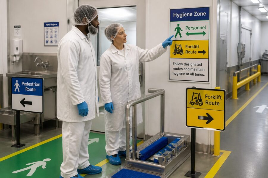 Agricultural and Food Production Facility Wayfinding: Hygiene Zones and Traffic Flow Signs