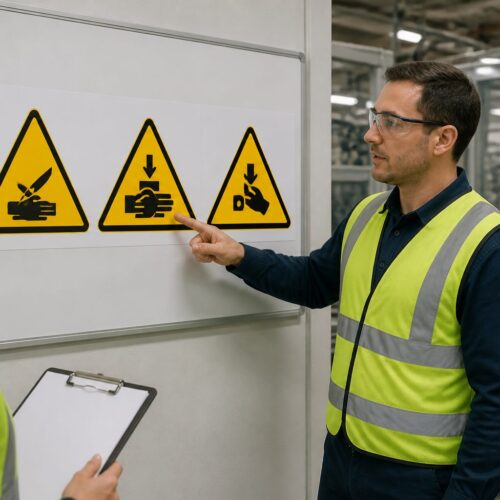 Hand Safety Pictograms: Cut, Crush and Pinch Hazard Symbols for Industrial Settings