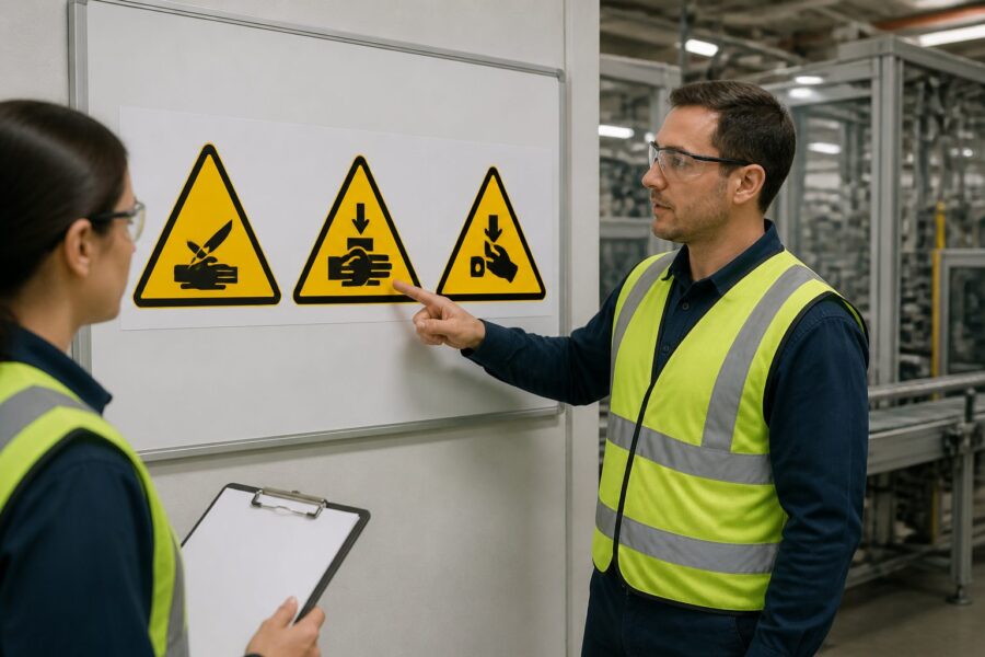Hand Safety Pictograms: Cut, Crush and Pinch Hazard Symbols for Industrial Settings