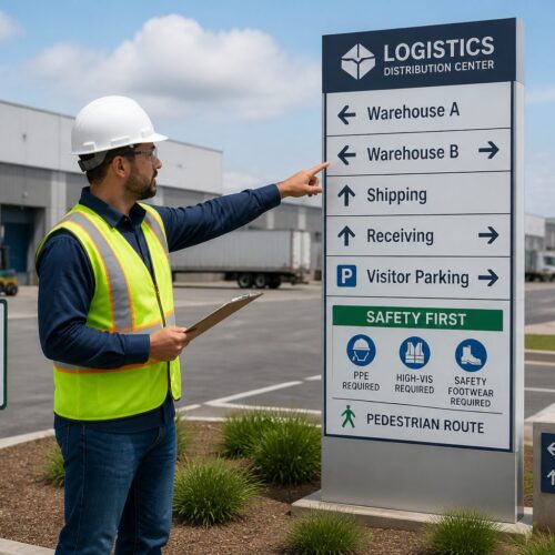 Outdoor Logistics Park Wayfinding: Signage for Expansive Multi-Building Industrial Campuses