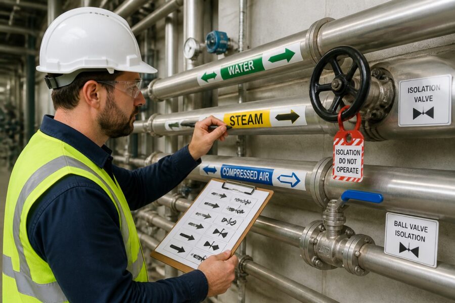 Pipeline and Valve Pictograms: Flow Direction, Content Identification and Isolation Symbols